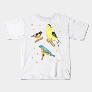 Song Bird Trio (Goldfinch, Oriole and Bluebird) Kids T-Shirt